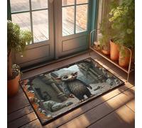Tappeto per porta d'ingresso, adorabile creatura fantasy in un antico paesaggio urbano rovinato, zerbino divertente per porta d'ingresso, set di tappetini da bagno per esterni (65 x 90 cm)