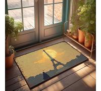 Tappeto per porta d'ingresso, con silhouette di Torre Eiffel contro la luna piena, zerbino decorativo per la stanza, stile retrò, 40 x 60 cm