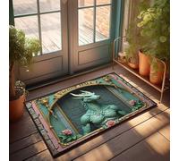 Tappeto per porta d'ingresso, motivo: drago verde al Vienna Ball: un ritratto fantasy, decorazione per la stanza in stile retrò (40 x 60 cm)