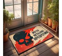 Tappeto per porta d'ingresso per esterni con teschio rosso Attenzione: Danger Ahead zerbino divertente tappetino per porta d'ingresso, set di tappetini da bagno per esterni (50 x 80 cm)