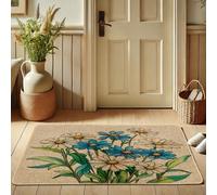 Tappeto per porta floreale a primavera, motivo margherite blu, interno esterno, decorazione rustica in gomma, impermeabile, antiscivolo, assorbe la polvere, facile da pulire, 73 x 43 cm