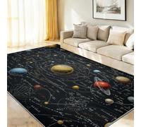 Tappeto per ragazzi e adolescenti, motivo universo e geometria, per la cameretta dei bambini, antiscivolo, adatto per camera da letto, 60 x 120 cm, nero