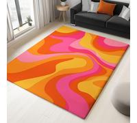 Tappeto per soggiorno, 140 x 200 cm, morbido, a pelo basso, antiscivolo, per camera da letto, sala da pranzo, salotto, motivi geometrici vintage alla moda, lavabile, non perde pelo, rosa/arancione
