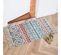 Tappeto per soggiorno, 60 x 90 cm, in cotone, con nappe, stile vintage e bohémien, lavabile, per cucina, camera da letto, lavanderia, ingresso e interni