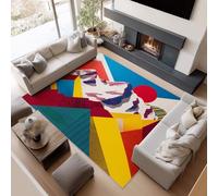 Tappeto per soggiorno, 80 x 150 cm, morbido, a pelo basso, antiscivolo, per camera da letto, sala da pranzo, salotto, linea geometrica minimalista, lavabile, non perde pelo, colorato