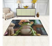 Tappeto per soggiorno, camera da letto, assorbente, antiscivolo, lavabile, grande, morbido, con graziosa rana con cappello, per sala giochi, ufficio, decorazione per la casa, 91,4 x 61 cm