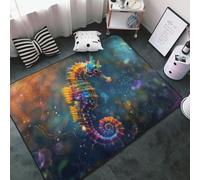Tappeto per soggiorno camera da letto, cavalluccio marino al neon regno sottomarino morbido tappeto lavabile 3 x 5 tappeto antiscivolo, cavalluccio marino al neon regno subacqueo tappeto per interni