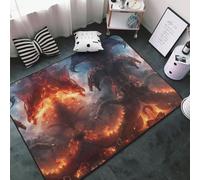 Tappeto per soggiorno, camera da letto, drago, cielo e fuoco, morbido, lavabile, 3 x 5 cm, tappeto antiscivolo, per interni, camera da letto, decorazione estetica