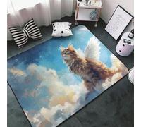Tappeto per soggiorno camera da letto, gatto alato blu cielo morbido, lavabile, 3 x 5 cm, tappeto antiscivolo, per interni, camera da letto, decorazione estetica
