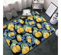 Tappeto per soggiorno camera da letto, giallo limoni blu, stile siciliano, morbido, lavabile, 3 x 5 cm, tappeto antiscivolo, per interni, camera da letto, decorazione estetica