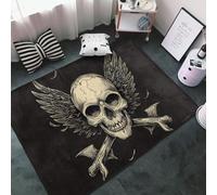 Tappeto per soggiorno, camera da letto, stile gotico, con teschio alato, morbido, lavabile, 3 x 5 cm, antiscivolo, per interni, camera da letto, decorazione estetica