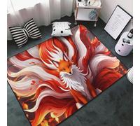 Tappeto per soggiorno camera da letto, tappeto rosso con sole e fiamma, volpe, morbido, lavabile, 3 x 5 cm, antiscivolo, per interni, camera da letto, decorazione estetica