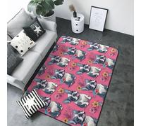 Tappeto per soggiorno con stampa di bulldog francesi con fiori rosa, 13 x 17 cm, morbido lavabile, antiscivolo, per interni ed esterni, per sala da pranzo, cameretta dei bambini, ufficio, 203 x 147 cm