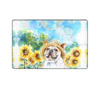 Tappeto per soggiorno e camera da letto, 7,6 x 12,7 cm, morbido, lavabile, antiscivolo, bulldog francese, girasoli, bolle, tappeto per interni, decorazione per camera da letto, 152,4 x 99,1 cm