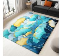Tappeto per soggiorno, lavabile, a pelo corto, morbido, antiscivolo, per camera da letto, sala da pranzo, resistente ai piedi, da sogno, acquerello, foglia di ginkgo, turchese, 80 x 150 cm