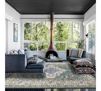 Tappeto per soggiorno lavabile, vintage, morbido, a pelo corto, extra large, per ufficio, camera da letto, antiscivolo, design geometrico orientale, floreale, rosa, verde acqua, 180 x 180 cm