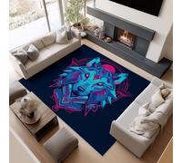Tappeto per soggiorno, morbido, confortevole, lavabile, per camera da letto, sala da pranzo, fantasy, cyberpunk meccanico testa di lupo, tappeto per ufficio, antiscivolo, non perde pelo, nero, 120 x