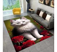 Tappeto per Soggiorno Motivo 3D con Animali Gatti Carpet per Ragazzi Ragazze per Camera da Letto Comodino Antiscivolo Decorativo in Flanella Bambini Tappetini da Gioco (Rosso,50x120 cm)