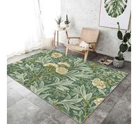 Tappeto per Soggiorno William Morris Fiori Foglie Stampa Pelo Corto antiscivolo Antivegetativa lavabile Tappeto, Tappeti per Salotto Cameretta Bambino Verde Giallo Chiaro, 60 x 90 cm
