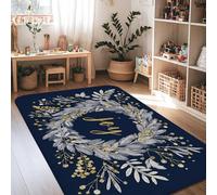 Tappeto per zona ghirlanda, elegante tappeto natalizio con foglie e bacche di Natale blu navy a pelo basso in spugna estetica rettangolare tappeto per pavimento della casa tappeto per soggiorno
