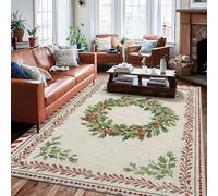 Tappeto per zona ghirlanda, Natale festivo con bacche di agrifoglio verde a pelo basso per interni, rettangolare, non perde pelo, tappeto per soggiorno, camera da letto, sotto il letto, appartamento