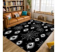 Tappeto per zona occhi, motivo Halloween spettrale ragnatela nera Halloween nero a pelo basso in schiuma bordatura bordo rettangolare tappeto per la casa tappeto per soggiorno camera da letto sotto il