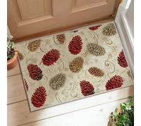 Tappeto per zona pigne, autunno rustico vortice floreale autunno rosso a pelo basso estetico zerbino rettangolare accenti tappeto bagno lavanderia cucina ingresso decorazione 5 'x 3'