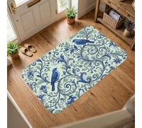 Tappeto per zona uccelli, elegante classico floreale a spirale primaverile blu a pelo basso in spugna zerbino tiro tappeto bordo bordo lavanderia bagno porta ingresso decorazione 7,6 x 1,5 m