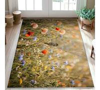 Tappeto per zona uccelli, primaverile papavero naturale crisantemo verde primavera retro antiscivolo bordo bordo zerbino tiro tappeto rettangolare bagno ingresso cucina comodino decorazione 7,6 x 1,5