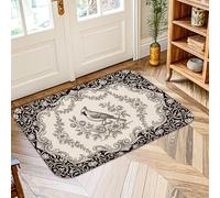 Tappeto per zona uccelli, vintage classico rosa floreale nessuno nero in spugna a pelo basso zerbino rettangolare stampa accenti tappeto ingresso bagno lavanderia decorazione 2 'x 3'