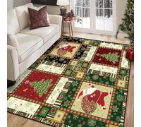 Tappeto piccolo da 90 x 160 cm, con stampa patchwork con albero di Natale rosso e verde, colorato, 100 x 160 cm, lavabile, per casa, ufficio, soggiorno, camera da letto, sala da pranzo, cucina