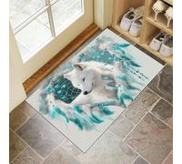 Tappeto Piume Lupo Ingresso Interno, Zerbino Tappeti Acchiappasogni Bohémien 50 x 80 cm Antiscivolo Lavabile in Lavatrice Bianco Tapette Cucina Camera da Letto Entrata Scendiletto