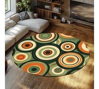 Tappeto Pop Art Retrò a cerchi concentrici Tappeti verde-arancioni per soggiorno Camera da letto Appartamento da pranzo Interno esterno lavabile Pelo basso Antiscivolo 120x120cm