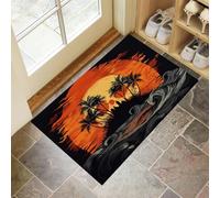 Tappeto Porta 50 X 80 Cm, Palme Dell'Isola Zerbino Ingresso Interno,Ultra Assorbente Tappeto, Tramonto Retrò Tappetino, Nero Tappetino Entrata Antiscivolo,Per Interni, Casa Ufficio