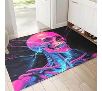 Tappeto Porta 50x80cm, Pittura A Olio Arte Tappetino per Porta Ingresso, Fulmine Teschio Lavabile Tappetino, Robusto Antiscivolo Blu polvere Zerbino, Corridoio, Cucina, Camera Zerbino