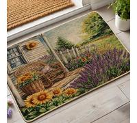 Tappeto porta fiori primavera girasole lavanda interni esterni decorazione rustica impermeabile antiscivolo assorbente polvere facile da pulire, 73 x 43 cm