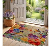 Tappeto porta motivo uccelli floreali primavera colorato decorazione ingresso interno ed esterno antiscivolo impermeabile assorbente polvere facile da pulire 73x43cm