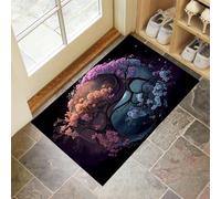 Tappeto Porta Oceano Alberi Ciliegio In Fiore Zerbino Interno Simbolo Yin-Yang Zerbino a Pelo Corto Tappetino Antiscivolo Lavabile in Lavatrice per Camera da Letto Entrata Scendiletto, 40x60 cm, Blu