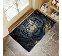 Tappeto Porta Tigre Bianca Feroce Zerbino Interno Stile Di Arte Digitale Zerbino a Pelo Corto Tappetino Antiscivolo Lavabile in Lavatrice per Camera da Letto Entrata Scendiletto, 60x90 cm, Blu Scuro