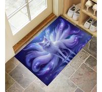 Tappeto Porta Volpe Della Fantasia Zerbino Interno Cielo Stellato Blu Zerbino a Pelo Corto Tappetino Antiscivolo Lavabile in Lavatrice per Camera da Letto Entrata Scendiletto, 60x120 cm, Blu-Viola