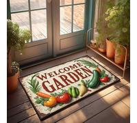 Tappeto primaverile per esterni, con scritta "Welcome to our Vibrant Vegetable Garden!", zerbino decorativo per camera da letto, porta d'ingresso, per esterni, grande (65 x 90 cm)