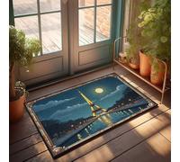 Tappeto primaverile per esterni con torre Eiffel al chiaro di luna con riflessi sull'acqua, zerbino decorativo per camera da letto, zerbino di ingresso, per esterni, grande (50 x 80 cm)
