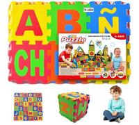 Tappeto puzzle con 36 piastrelle, tappetino per bambini in schiuma EVA 31x31 per pavimento ad incastro, tappetino puzzle in schiuma con alfabeto spagnolo per giochi ed esercizi per neonati e bambi