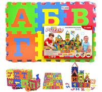 Tappeto puzzle con 36 piastrelle, tappetino per bambini in schiuma EVA 31x31 per pavimento Tappetino puzzle in schiuma con alfabeto russo ad incastro per giochi ed esercizi per neonati e bambini picc