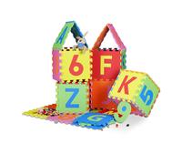 Relaxdays Tappeto Puzzle da Gioco per Bambini, 86 pz 180x180 cm, Lettere e Numeri, Tappetino in Gommapiuma EVA, Colorato, Colore, 193 x 193 cm, 10021531