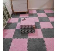 Tappeto puzzle in peluche, Tappetino puzzle ad incastro in schiuma da pavimento, 20 pezzi, multicolore(Pink+gray)