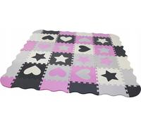 Tappeto puzzle in schiuma grigio-rosa con cuori e stelle 28 × 28 cm