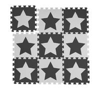 18x Tappeto Puzzle con Stelle, 36 Parti, Tasselli da LxP: 32x32 cm Ciascuno, in Gommapiuma EVA Atossica, Bianco Grigio
