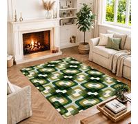 Tappeto quadrato geometrico Mid-Century 4' X 6' | Forme arrotondate ad incastro, estetica retrò della metà del secolo, tavolozza di colori terrosi, accenti domestici versatili