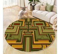 Tappeto Retro geometrico Labirinto egizio rotondo 120cm, lavabile in lavatrice, antiscivolo, a pelo basso, non perde pelo, per camera da letto, cameretta dei bambini, giallo-verde